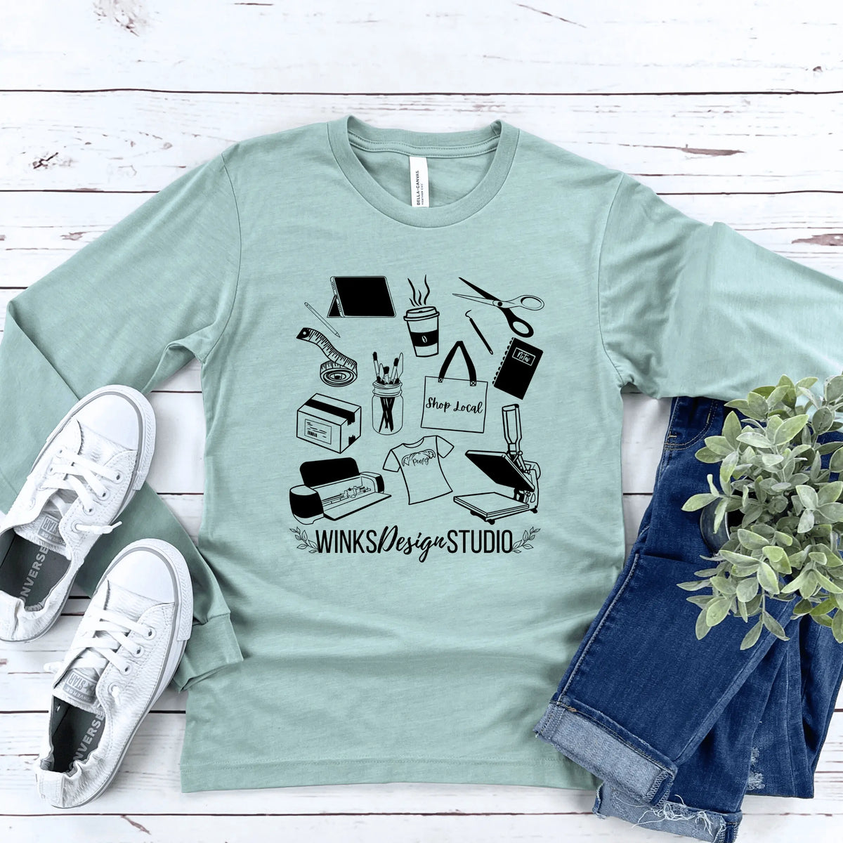 Navy Winks Design Studio long sleeve shirt with a patterned design, featuring a relaxed fit and soft fabric.