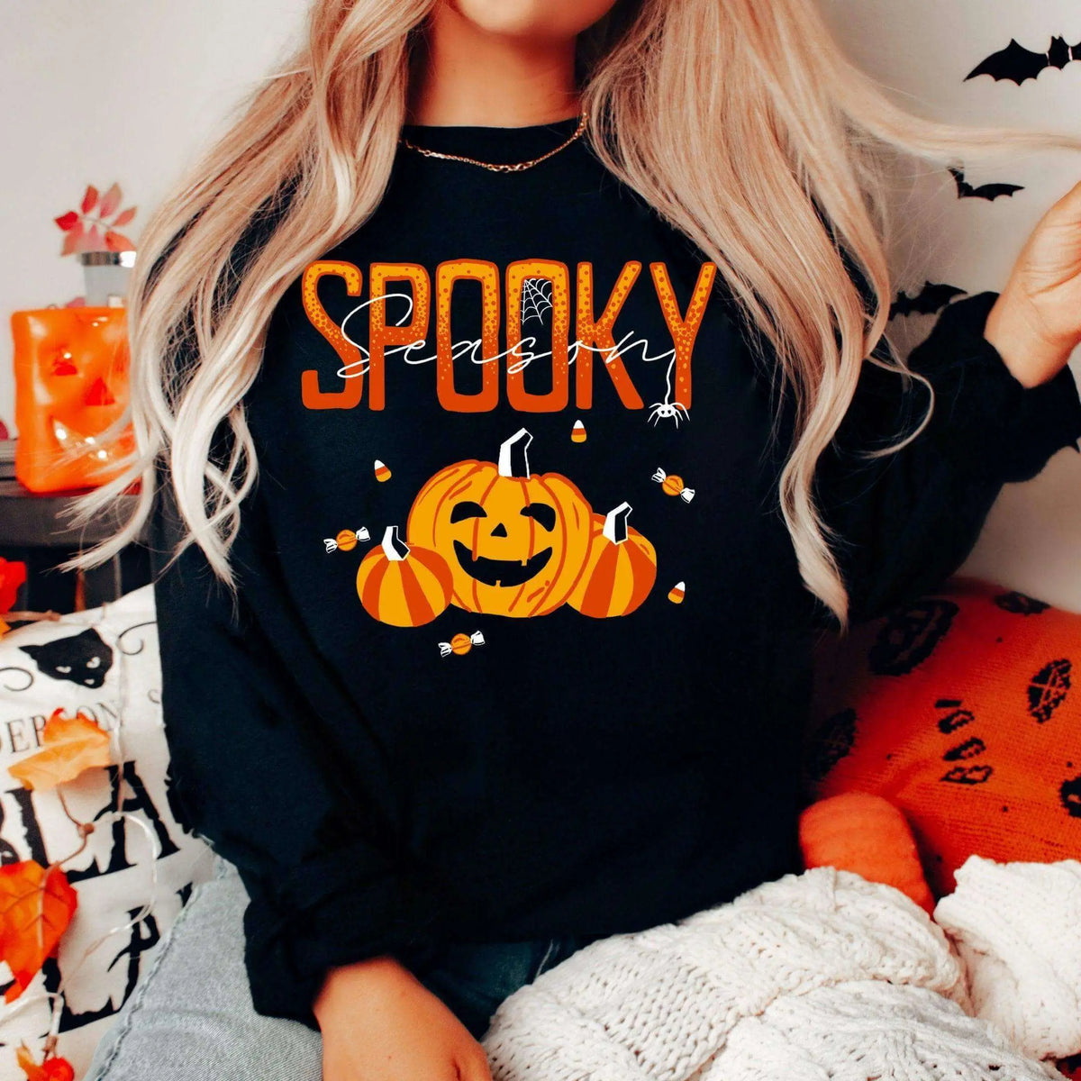 Winks Design Studio LLC Spooky Season long sleeve shirt in small size with Halloween-themed design.