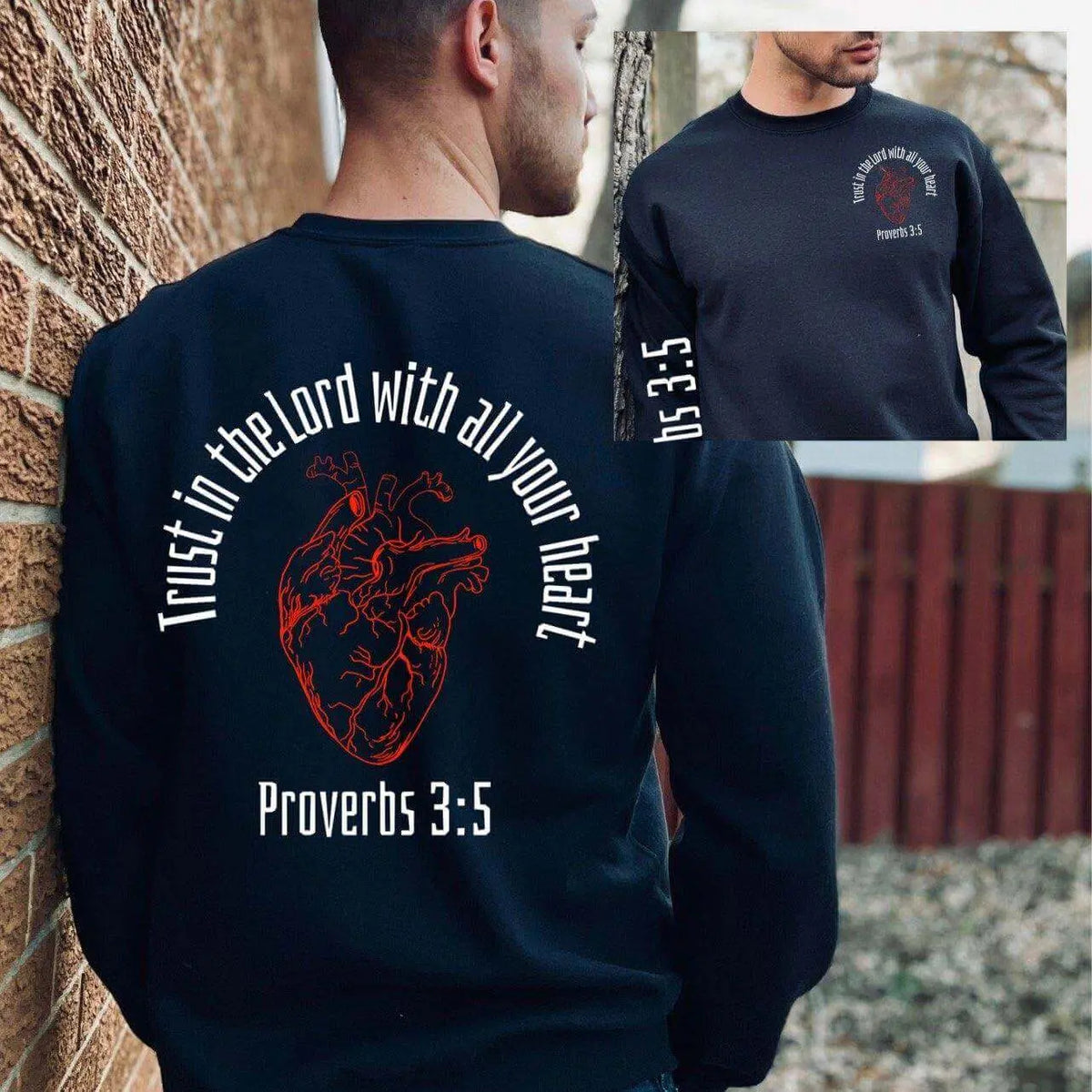 Winks Design Studio LLC long sleeve shirt with "Trust In The Lord" message in black text on white fabric.