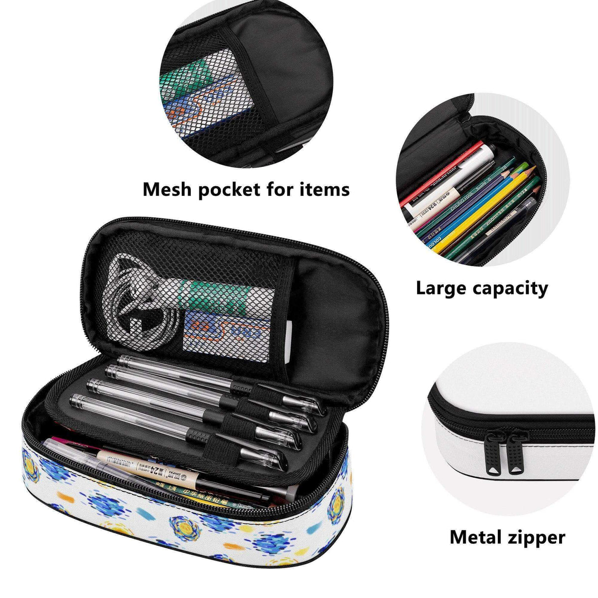 Starry Night 3-Layer Multi-Purpose Makeup Bag Organizer by Winks Design Studio, LLC, with compartments for cosmetics and accessories.