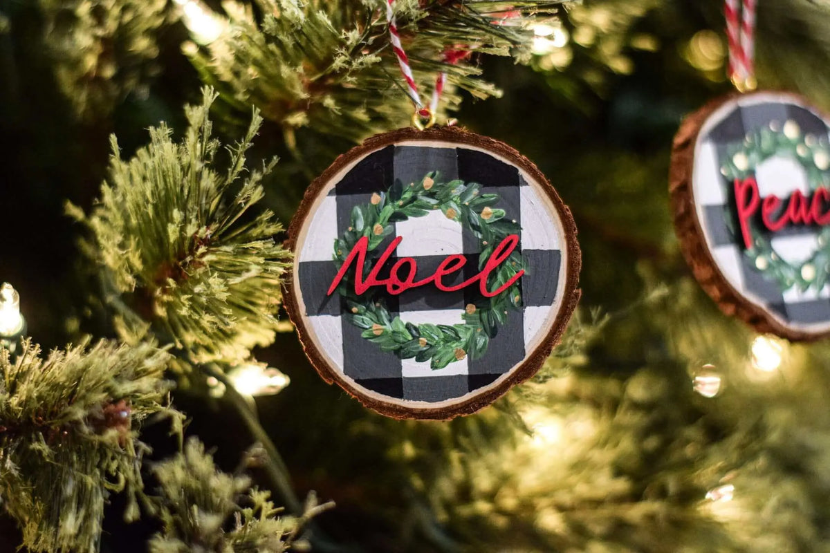 Customizable Christmas wreath ornament by Winks Design Studio LLC featuring festive holiday design and personalized details.