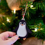 Happy Penguin Wood Engraved Ornament - Winks Design Studio,LLC