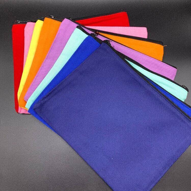 Red artist palette pencil bag by Winks Design Studio, LLC, craft pen and pencil case with vibrant palette design for artists.