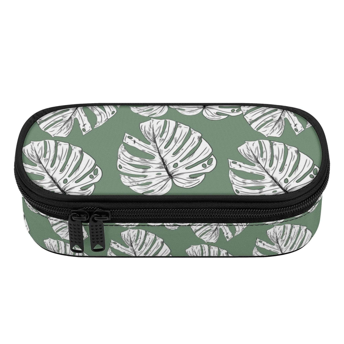 Large capacity pencil case by Winks Design Studio with Monstera leaf pattern, ideal for storing pencils and stationery.