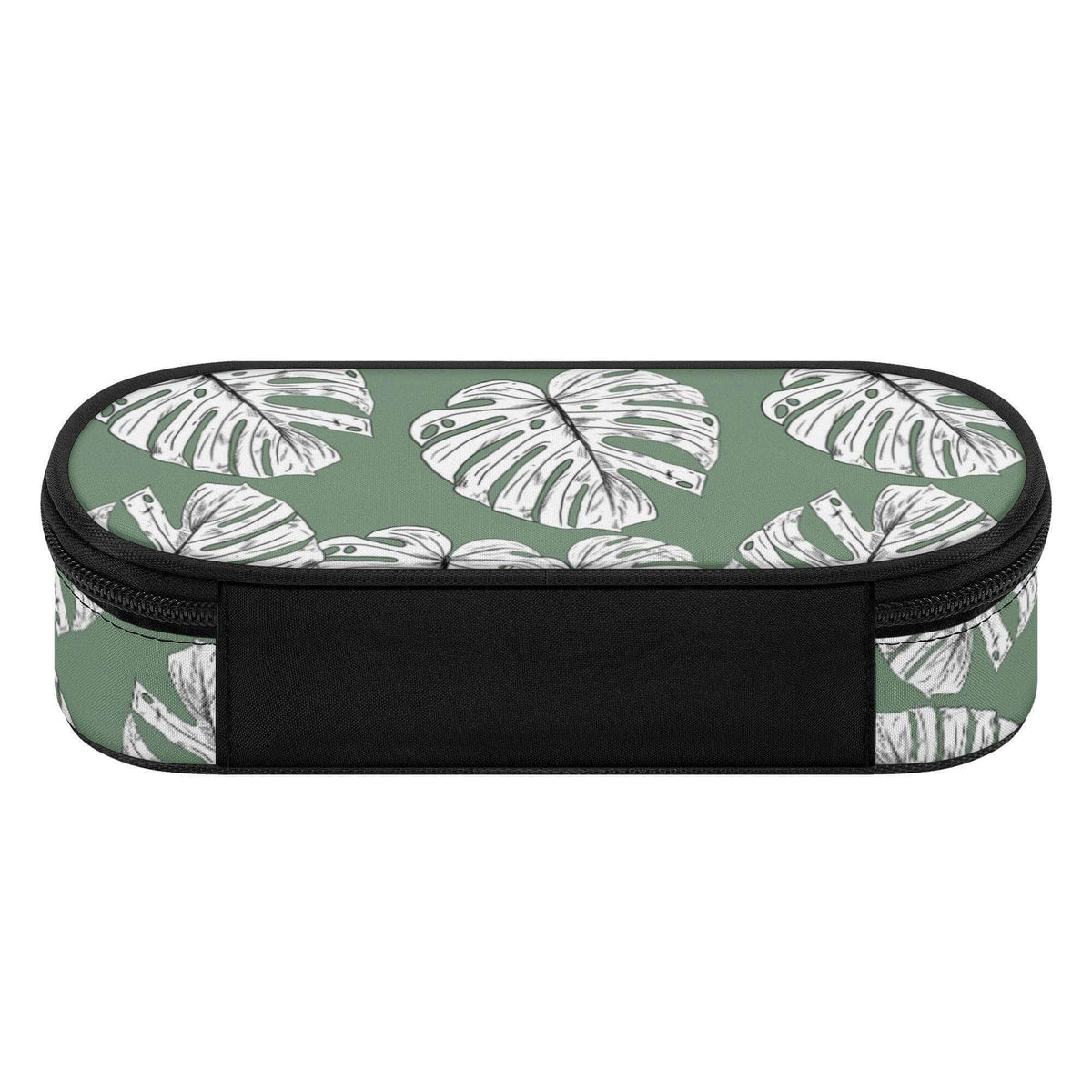 Large capacity pencil case with Monstera leaves design from Winks Design Studio, LLC, featuring a spacious interior and stylish tropical print.