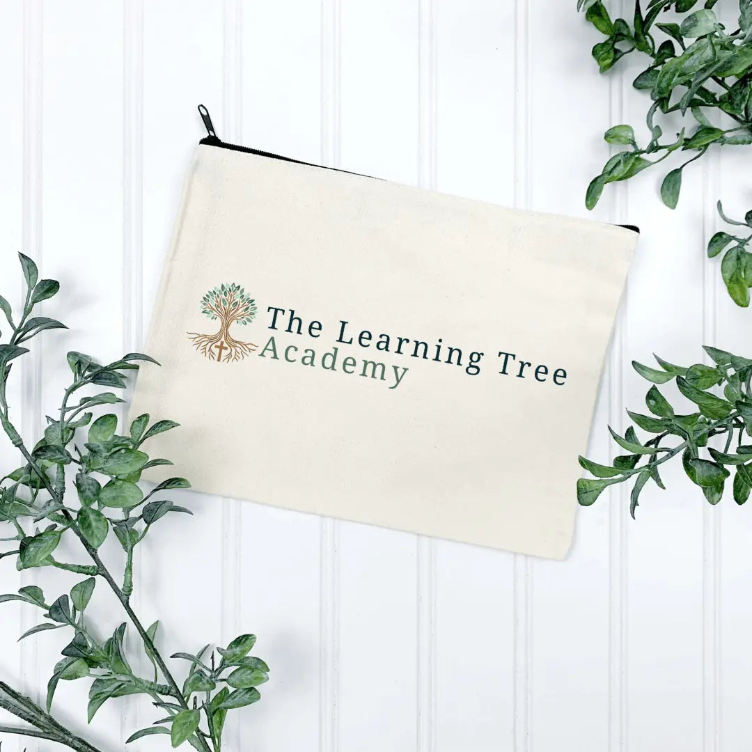 Winks Design Studio LLC The Learning Tree Academy pencil bag with colorful tree and alphabet design, made of durable fabric.