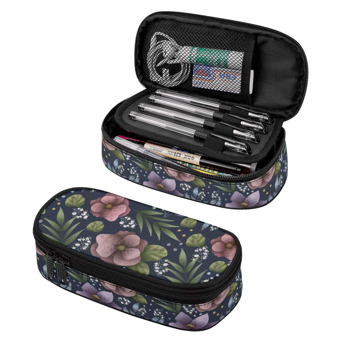 Purple Hydrangea 3-Layer Purse Organizer pencil case by Winks Design Studio, LLC with multiple compartments and floral design.