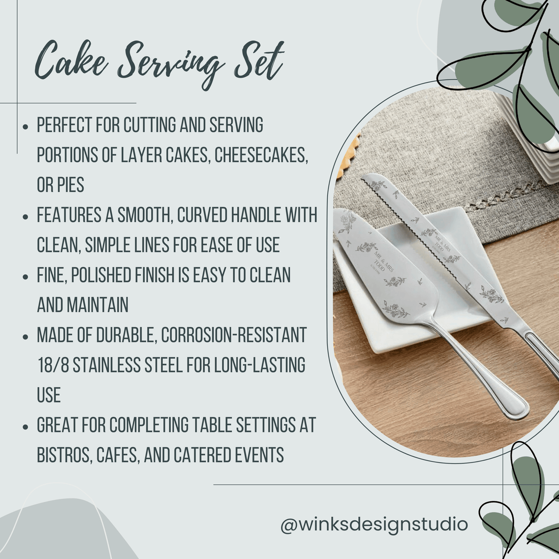 Personalized Cake Serving Set - 2-Piece Stainless Steel - Winks Design Studio,LLC