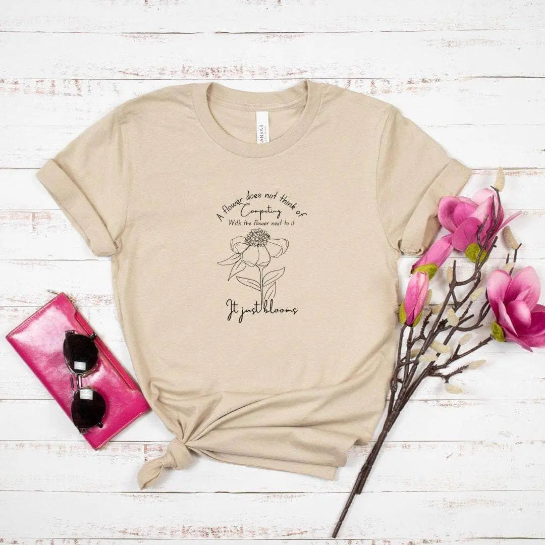 Mint green It Just Blooms Nature T-shirt by Winks Design Studio, LLC, featuring a floral design and casual fit.