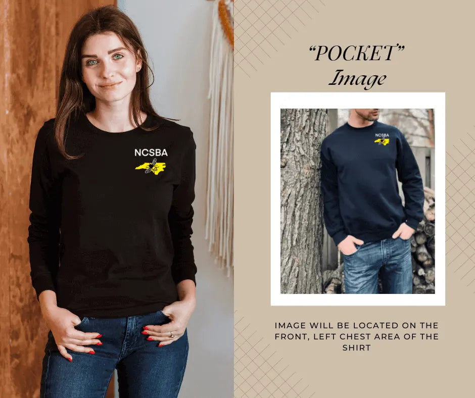 Small blue NCSBA long sleeve shirt by Winks Design Studio, LLC, featuring a fitted design and soft fabric.