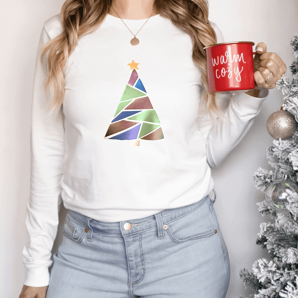 Metallic Geometric Shape Christmas Tree Long Sleeve - Winks Design Studio,LLC