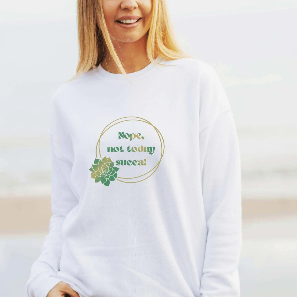 Winks Design Studio Nope Not Today Succa long sleeve shirt with a cactus print, casual top for everyday wear.