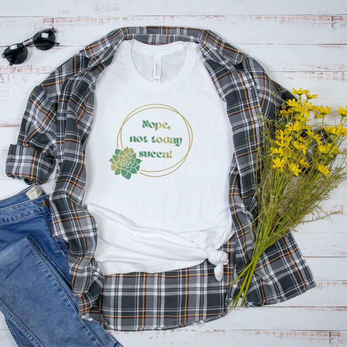 Winks Design Studio LLC Nope Not Today Succa T-Shirt featuring a playful cactus design, casual shirt for everyday wear.