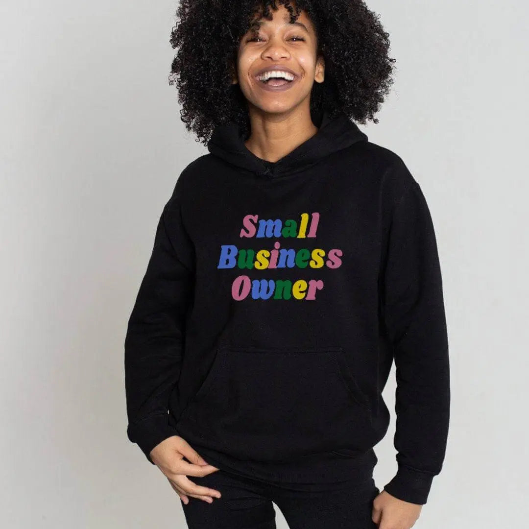 Black Small Business Owner sweatshirt by Winks Design Studio, LLC showing front view with colorful design and comfortable fit.