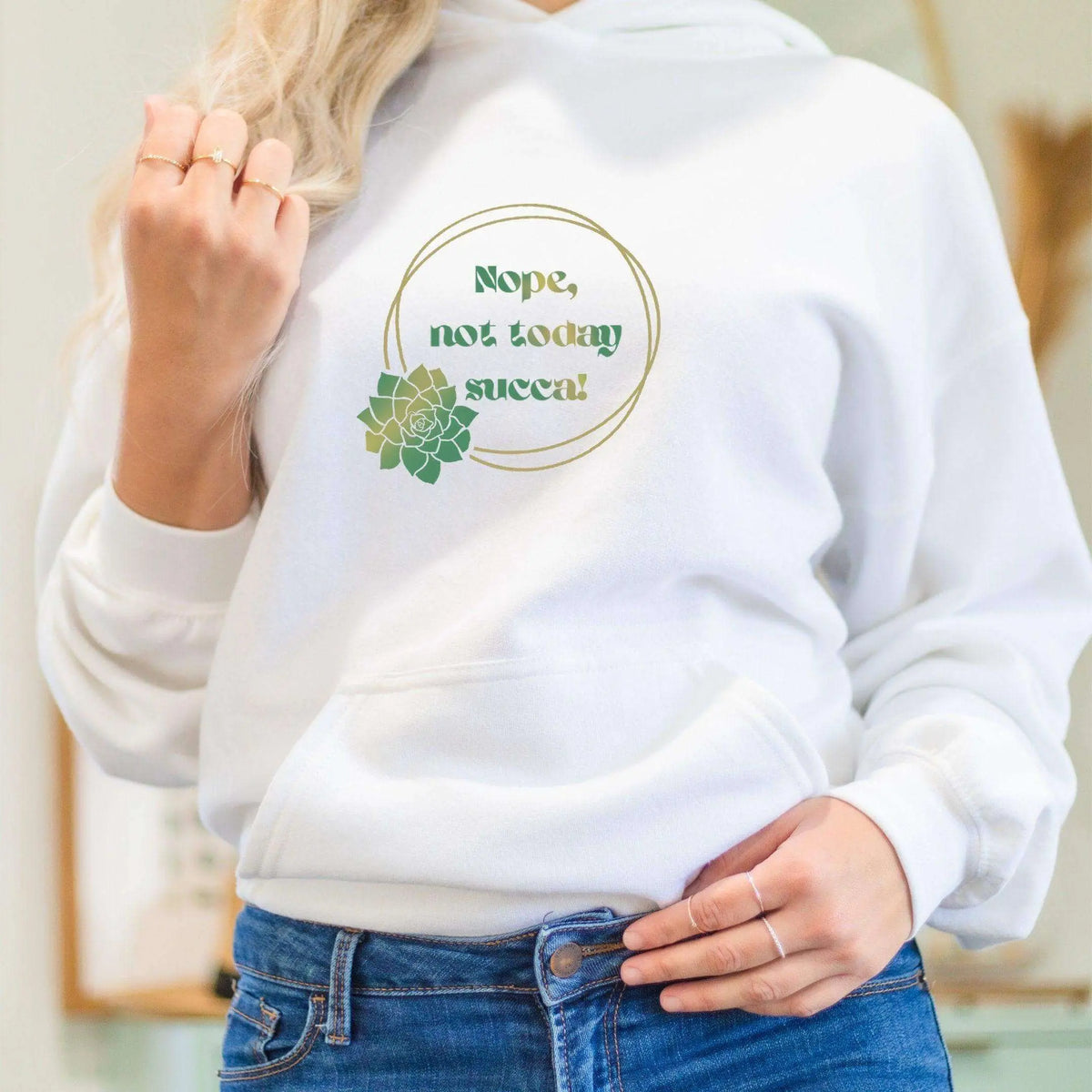 Winks Design Studio LLC Nope Not Today Succa front pouch hoodie sweatshirt with a vibrant graphic design and cozy fit.