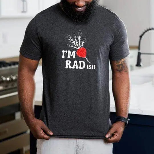 Black I’m Radish T-shirt by Winks Design Studio, LLC featuring a casual fit and playful radish graphic on the front.