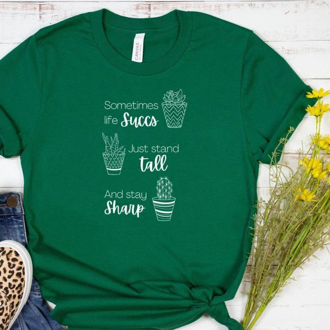 Black Life Succs Funny Plant T-shirt by Winks Design Studio, LLC featuring humorous succulent plant graphic on the front.