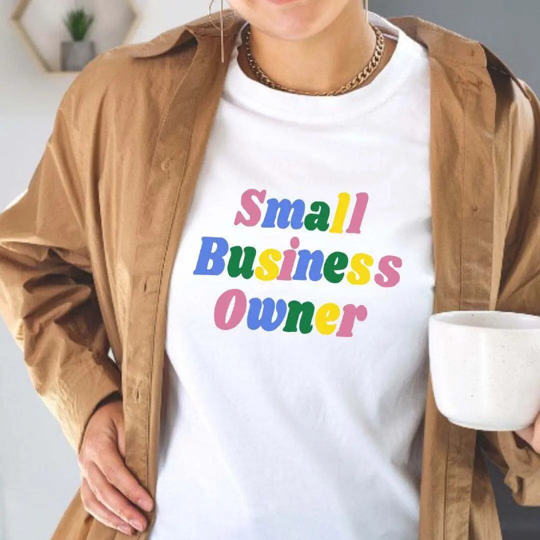 Black Small Business Owner T-shirt by Winks Design Studio, LLC featuring colorful design on front.