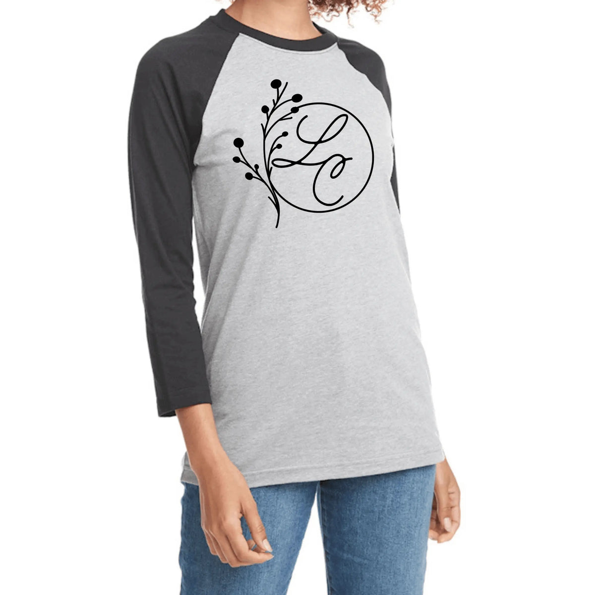 Black and white Lydia Crouse photography raglan baseball T-shirt by Winks Design Studio, LLC, featuring a casual sporty style.