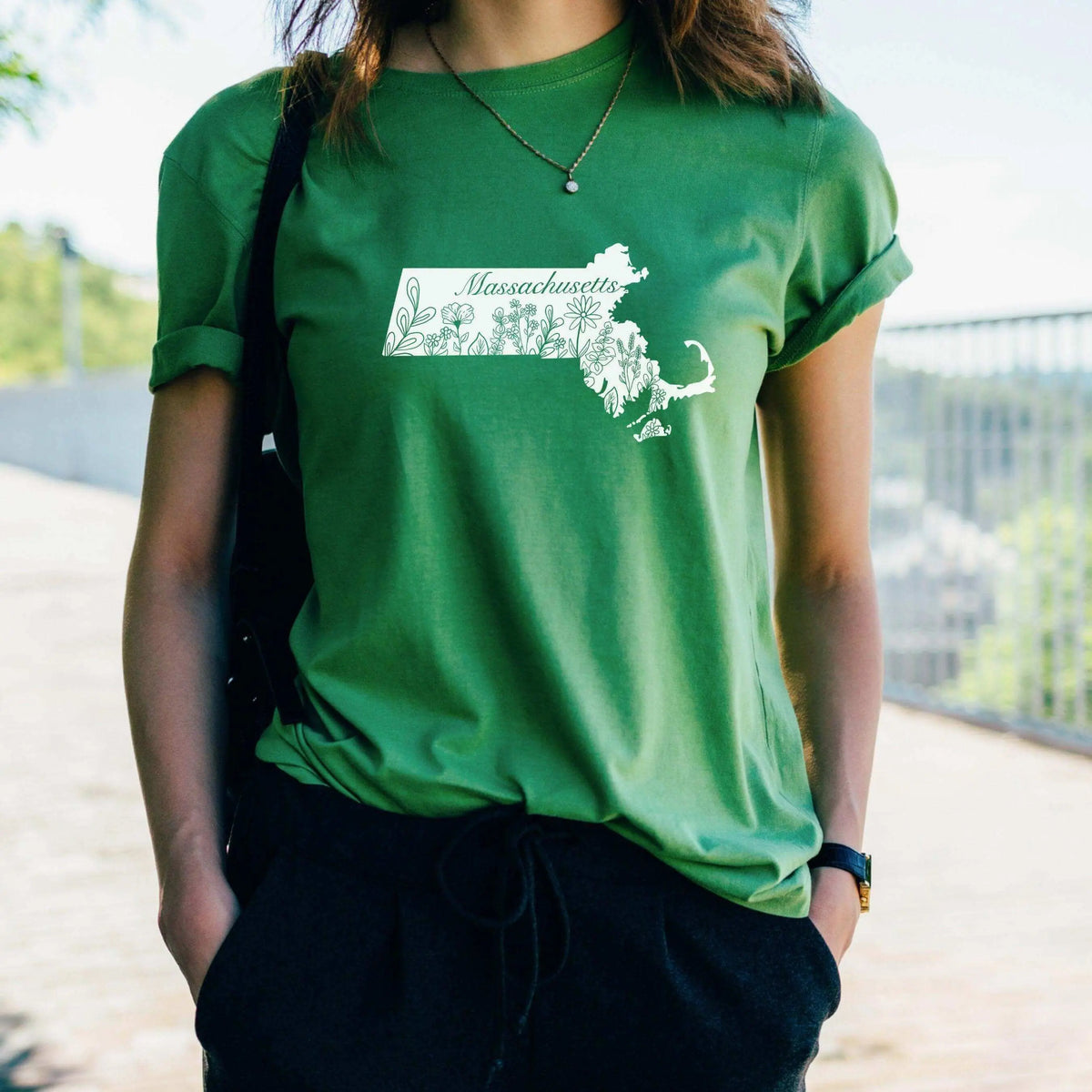 Gray Custom Flower State T-shirt by Winks Design Studio featuring a USA state outline with floral design.