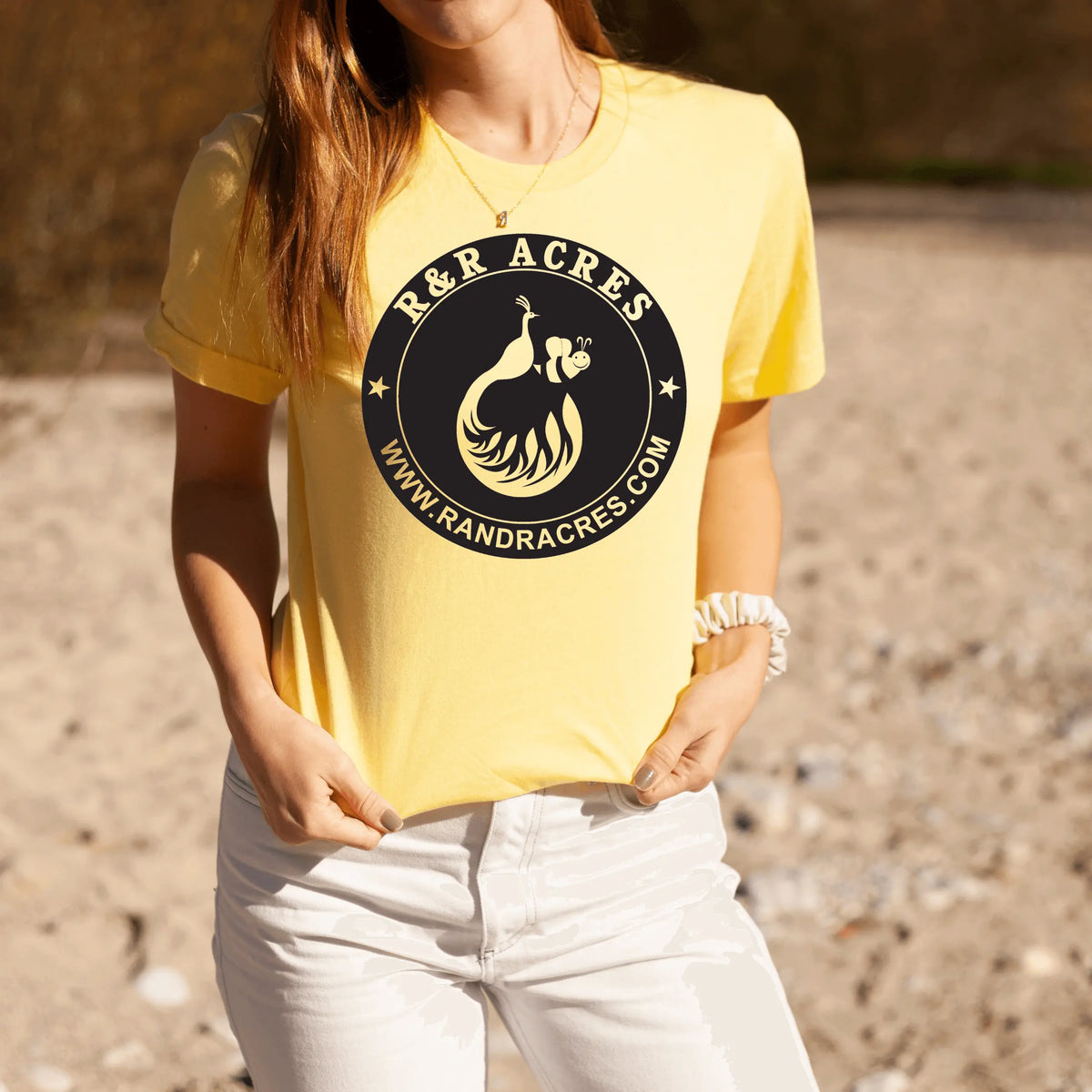 Green R &amp; R short sleeve T-shirt by Winks Design Studio with a chest center design, casual and comfortable fit.
