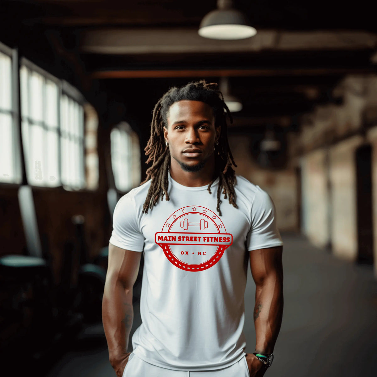 Red Winks Design Studio Main Street Fitness Dri-Fit T-shirt, small size, lightweight athletic tee with moisture-wicking fabric.