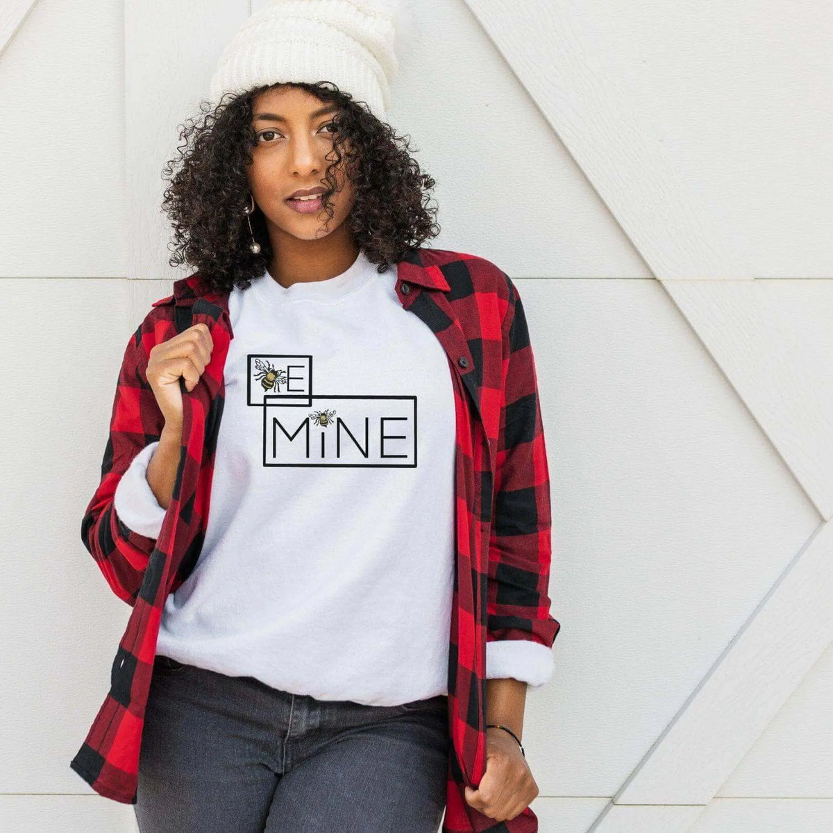 Winks Design Studio LLC Be Mine Bumblebee T-shirt featuring a cheerful yellow bumblebee graphic on a casual cotton tee.