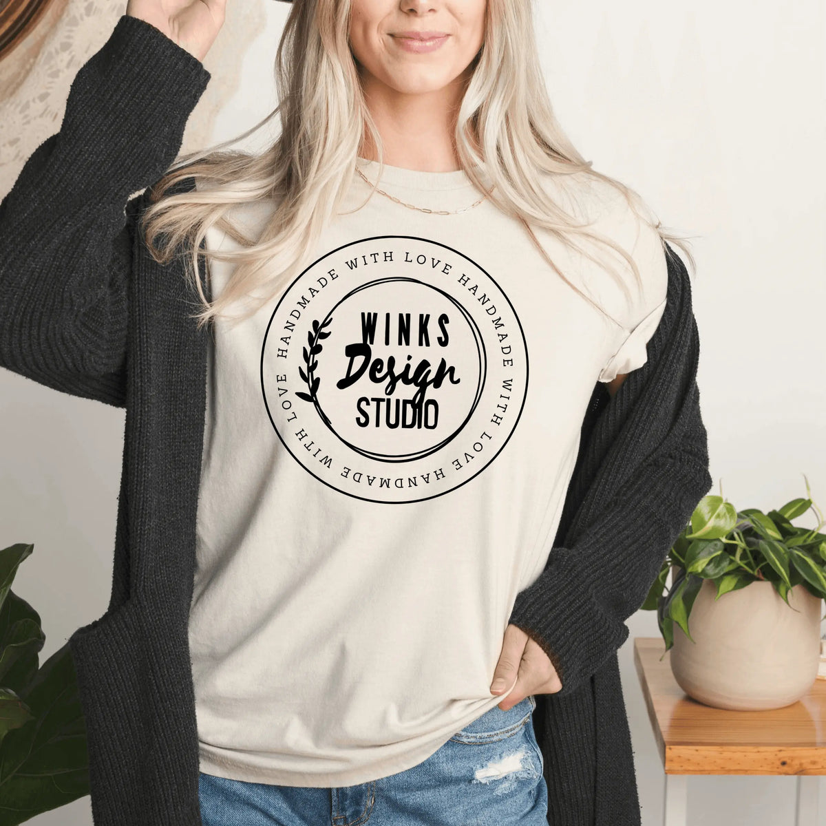 Winks Design Studio LLC WDS logo short sleeve T-shirt in clay color, casual fit, with front logo graphic.