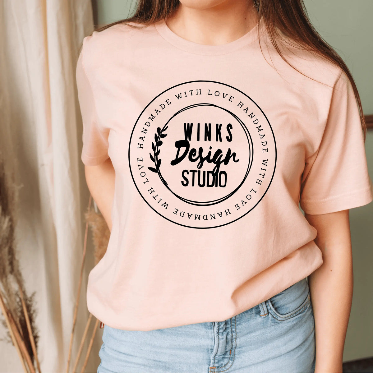 Winks Design Studio LLC WDS logo short sleeve T-shirt in clay color, casual fit with printed logo on front.