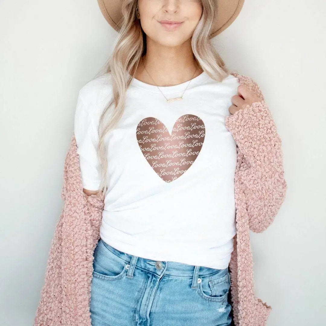 Copper Heart T-shirt by Winks Design Studio,LLC featuring a small copper heart design on a casual shirt.
