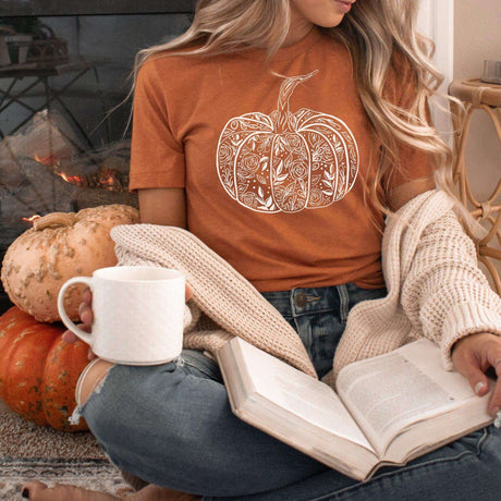 Floral Pumpkin T-Shirt - Winks Design Studio,LLC