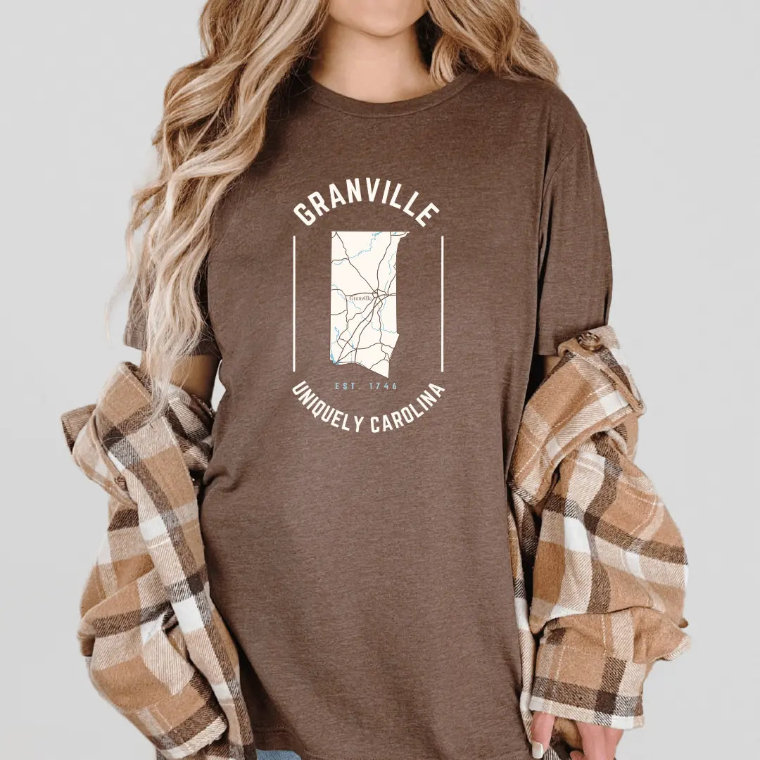 Winks Design Studio LLC Granville NC Map T-shirt showing a detailed map design on a casual cotton tee.