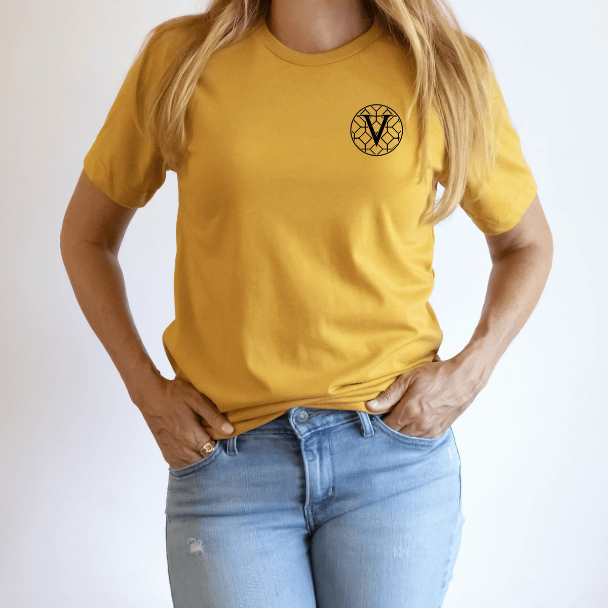 Navy blue Verdigris T-shirt by Winks Design Studio, LLC with a centered graphic design on the chest.