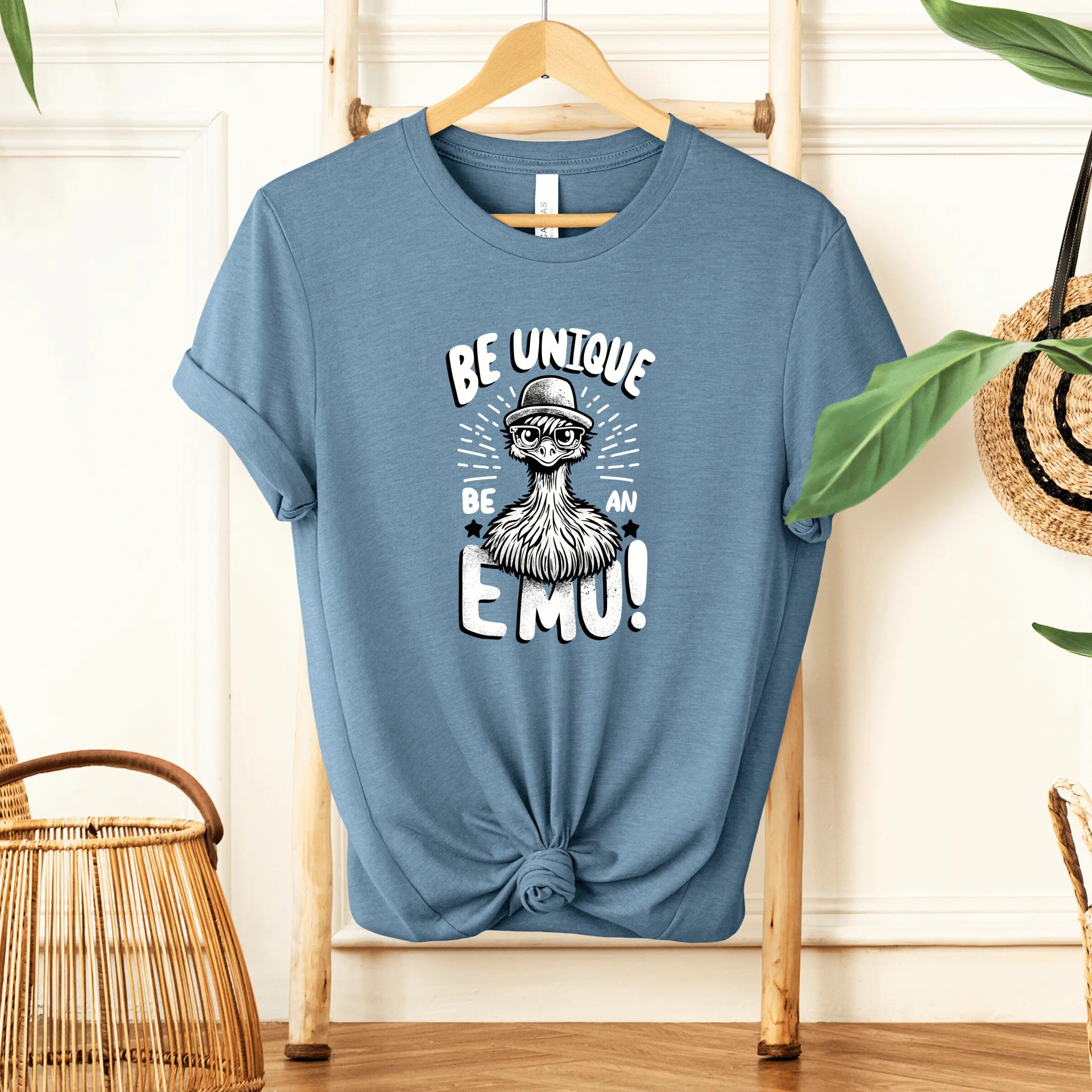 Winks Design Studio LLC R &amp; R short sleeve T-shirt featuring a unique be an emu graphic on soft cotton fabric.