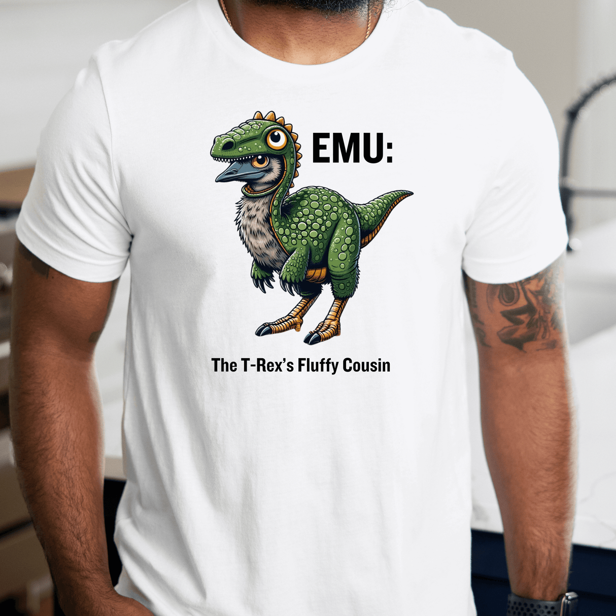 R & R Short Sleeve T-shirt - Emu: T-Rex Fluffy Cousin - Winks Design Studio,LLC