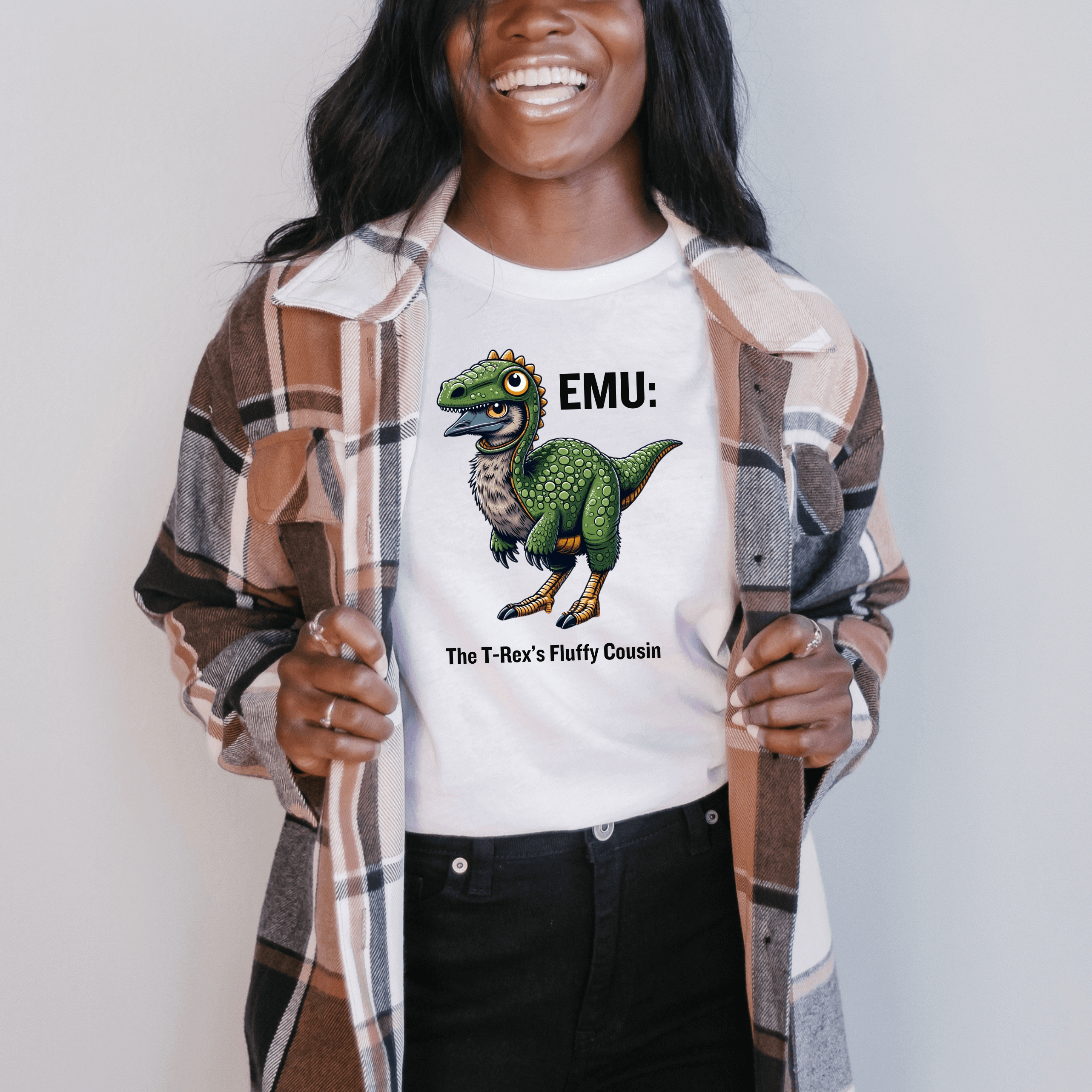 R &amp; R Short Sleeve T-shirt - Emu: T-Rex Fluffy Cousin - Winks Design Studio,LLC