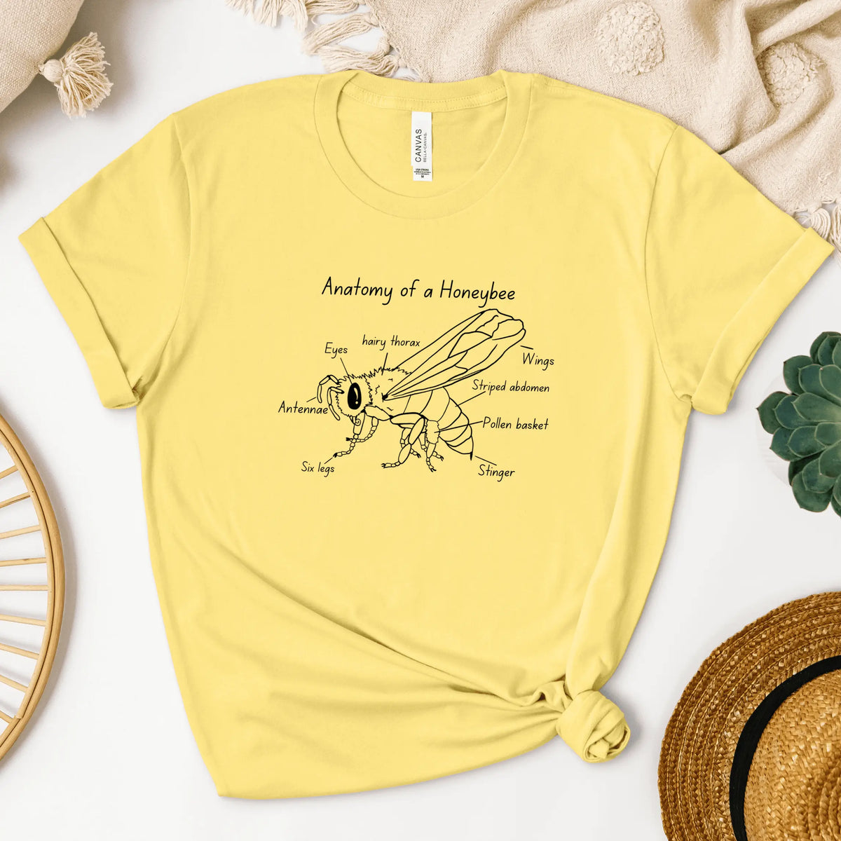 Winks Design Studio LLC SCBA Anatomy of a Honeybee T-shirt showing detailed bee anatomy illustration on a casual T-shirt.