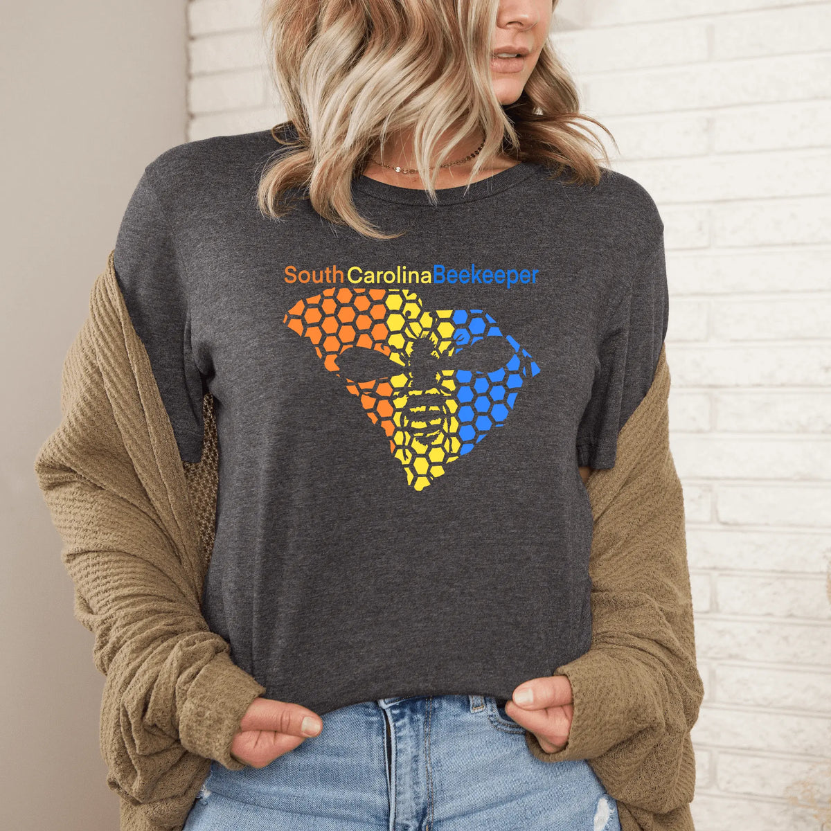 South Carolina Beekeeper T-shirt by Winks Design Studio, LLC featuring bee and hive graphic on a casual T-shirt.