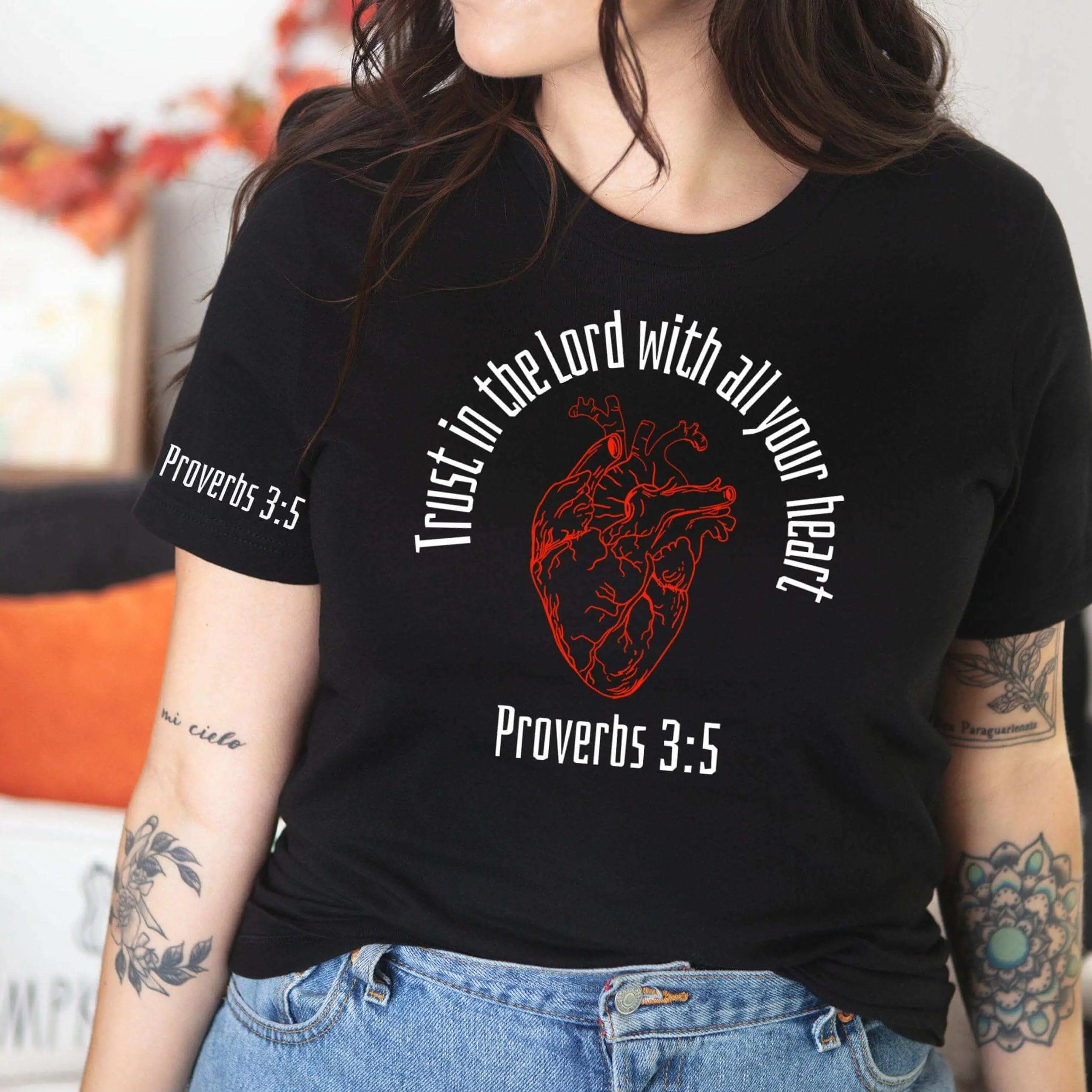Winks Design Studio LLC Trust in the Lord T-Shirt showing inspirational text on a comfortable cotton fabric.