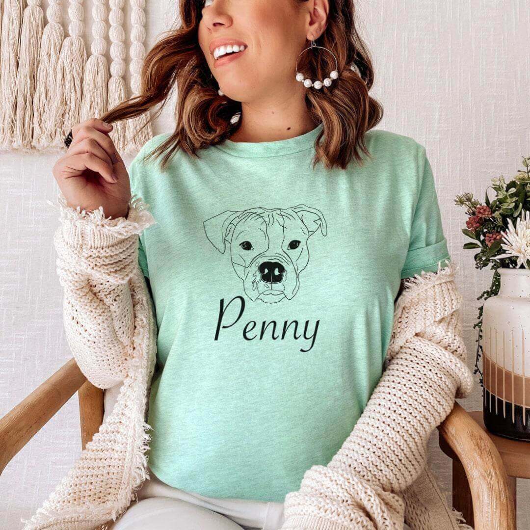 White T-shirt from Winks Design Studio LLC featuring a custom pet portrait print on the front.