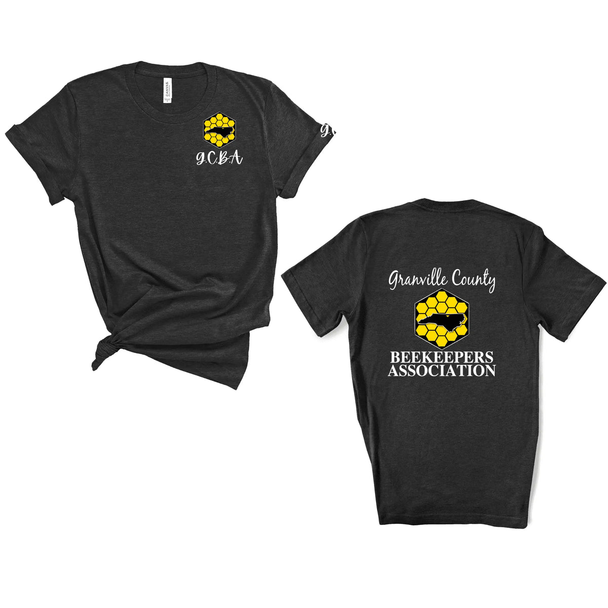 White GCBA Pocket and Full Back Logo T-shirt by Winks Design Studio, LLC, showcasing a front pocket and large back logo design.
