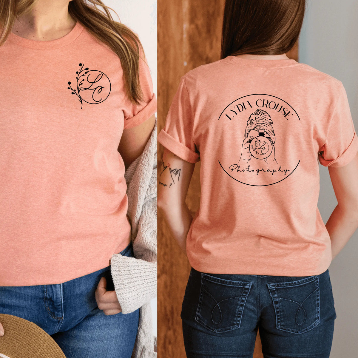 White Lydia Crouse Pocket Logo short sleeve T-shirt by Winks Design Studio, LLC with a small front pocket and logo detail.