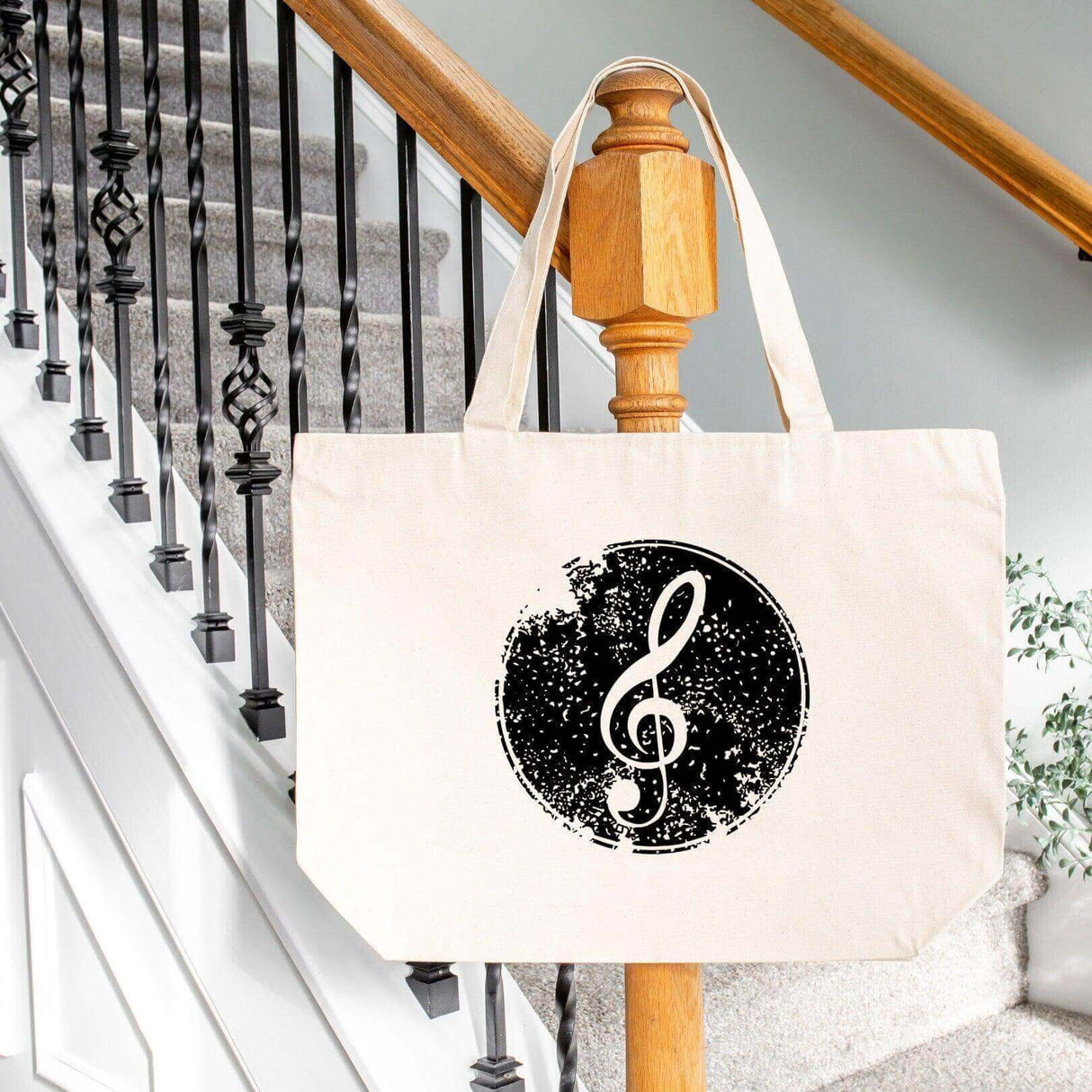 Treble Clef Cotton Canvas Tote Bag with Pockets - Winks Design Studio,LLC