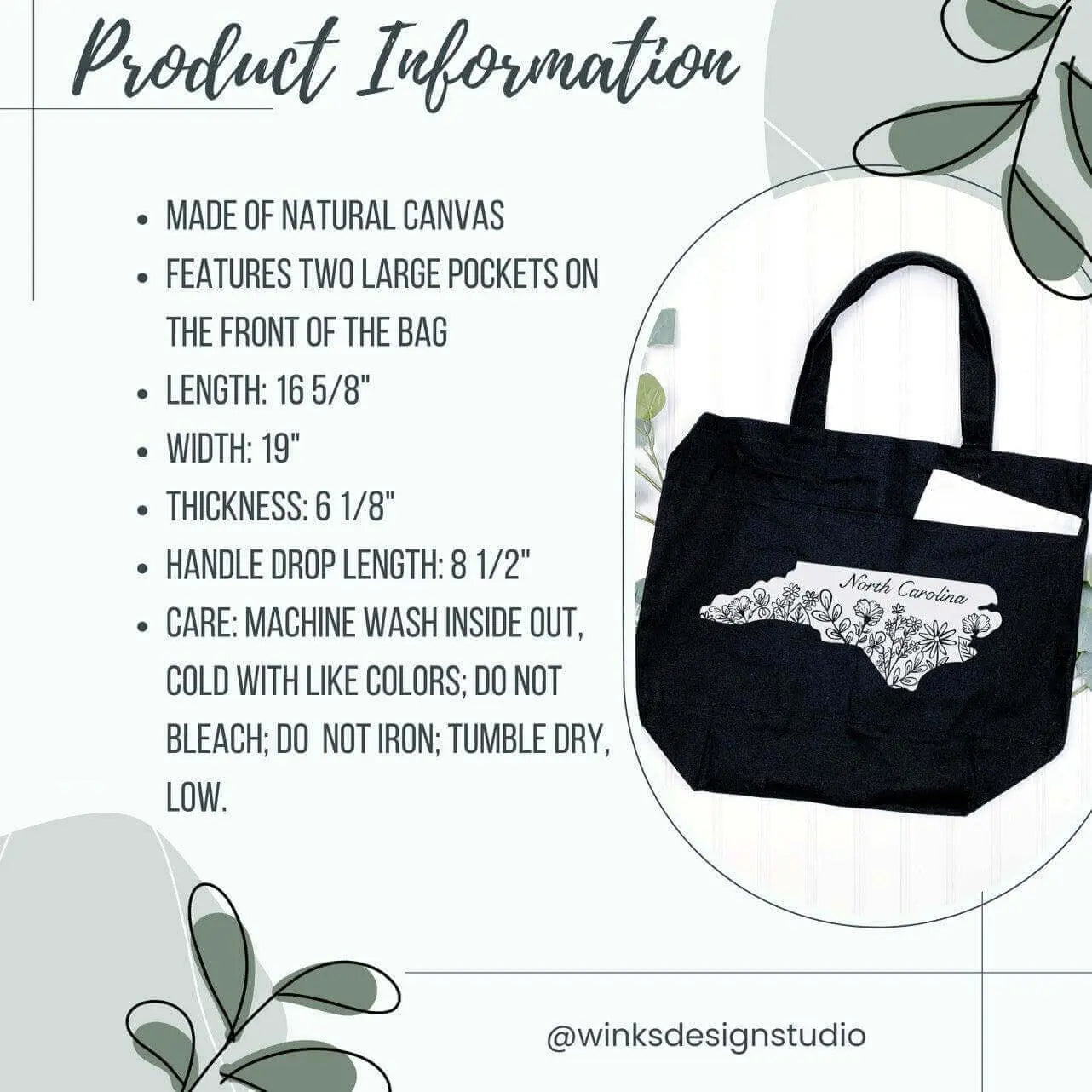 Cotton canvas tote bag with treble clef design and pockets, by Winks Design Studio, LLC, perfect for music lovers and everyday use.