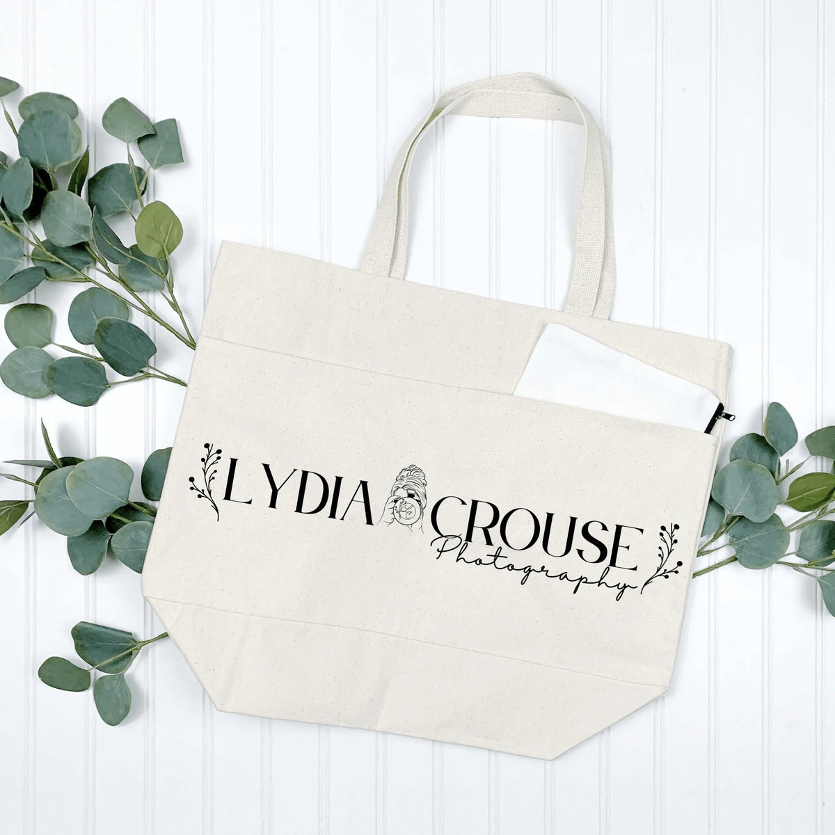 Winks Design Studio LLC Lydia Crouse tote bag in natural with multiple pockets, made of durable fabric for everyday use.