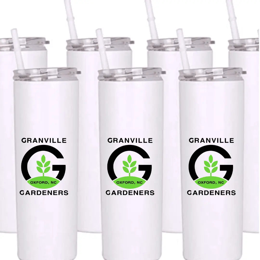 Granville Gardeners 20oz tumbler by Winks Design Studio, LLC, featuring a durable stainless steel body and garden-themed design.