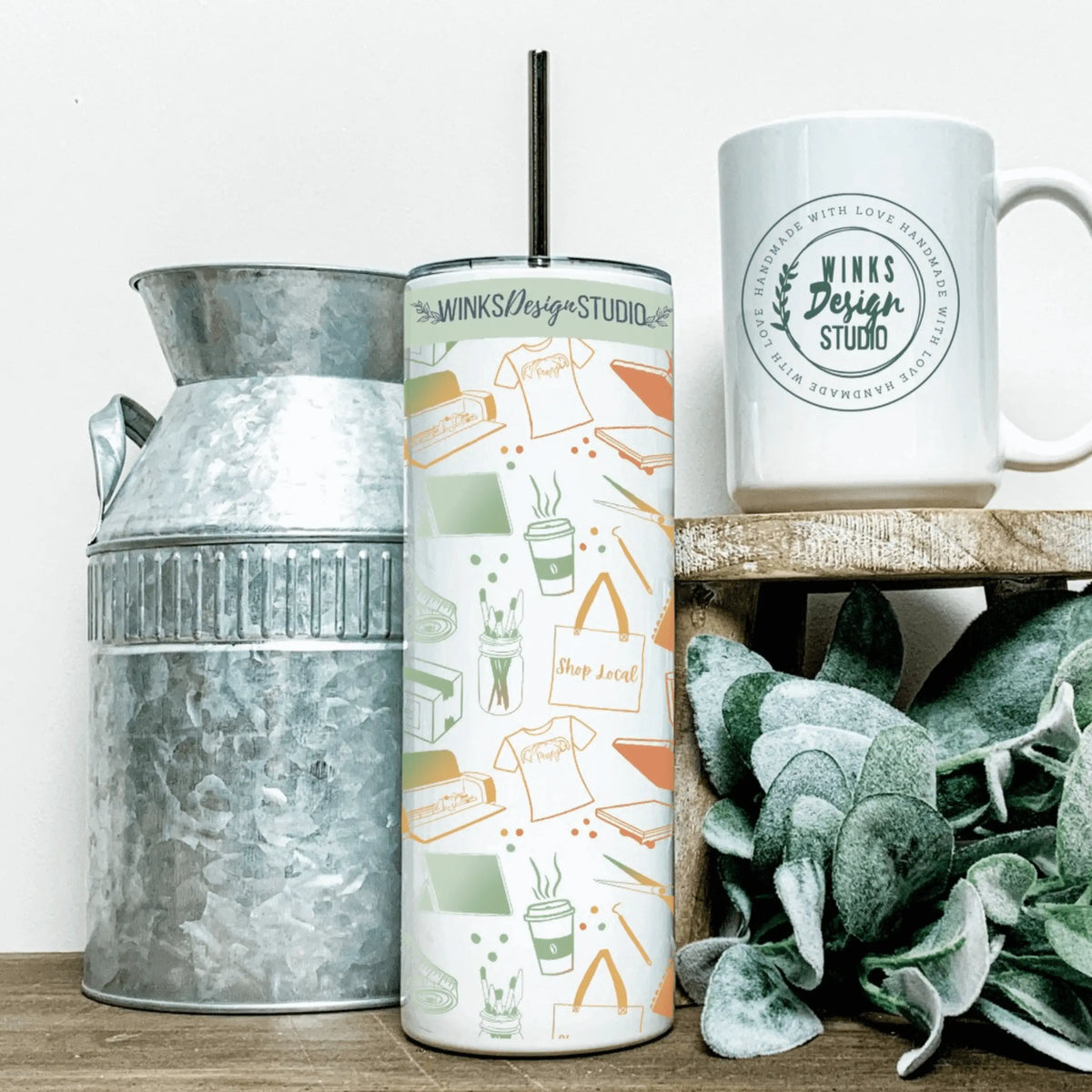 Winks Design Studio LLC WDS tumbler with straw, stainless steel travel mug for beverages, in a sleek design.