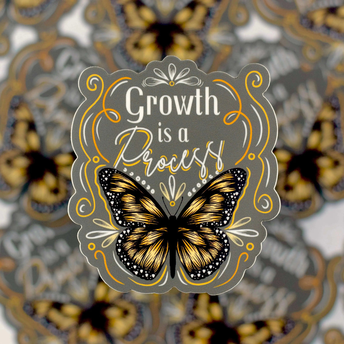 Growth is a Process vinyl sticker by Winks Design Studio, LLC featuring inspiring lettering on a clear background.