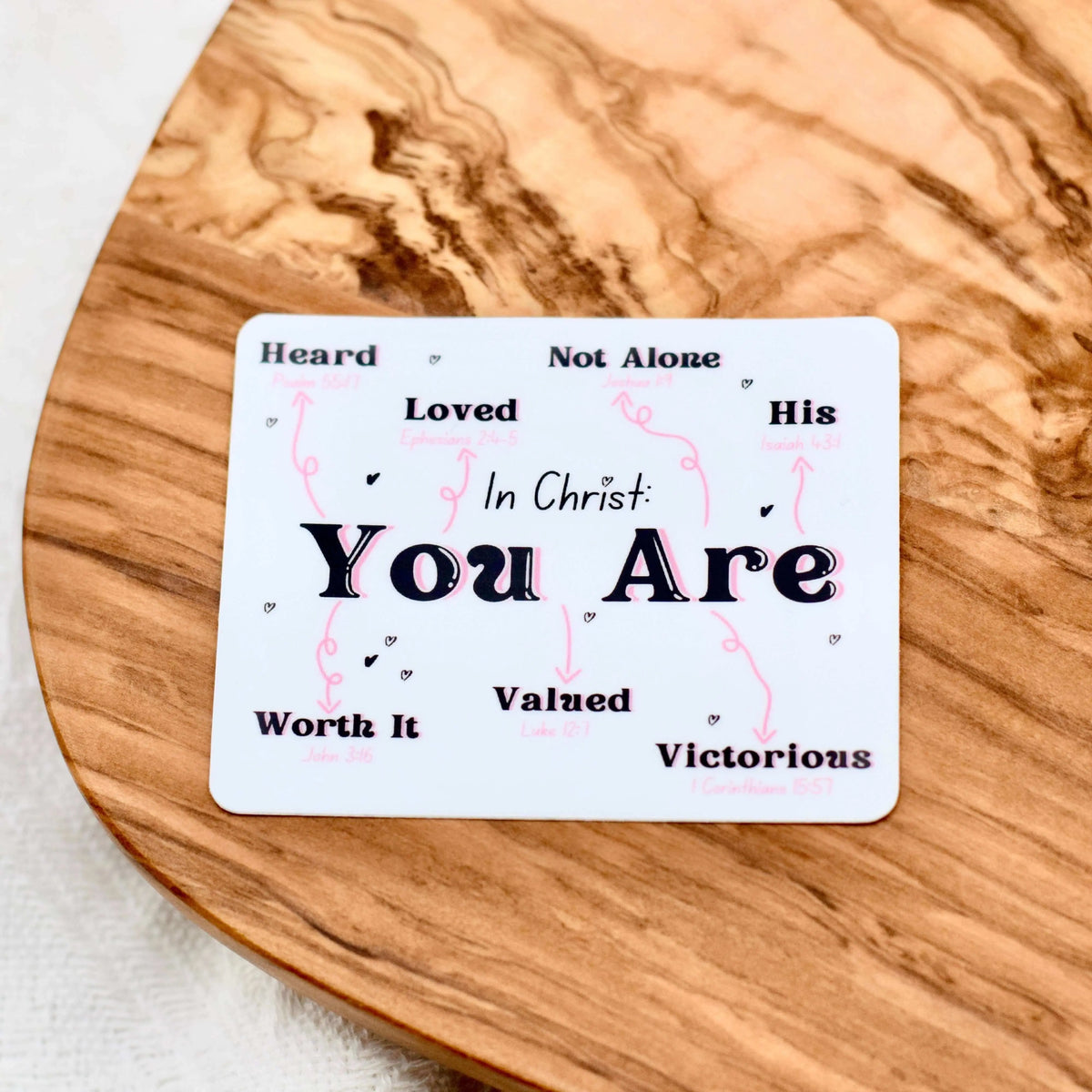 Vinyl sticker by Winks Design Studio featuring the message "In Christ You Are" in stylish lettering on a white background.
