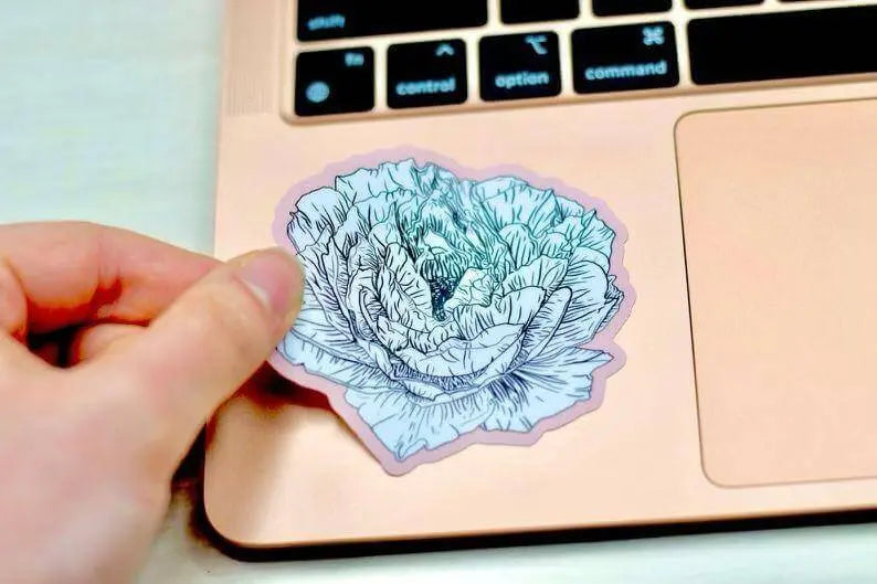 Pink peony flower vinyl sticker by Winks Design Studio, LLC, featuring a detailed and vibrant floral design on glossy vinyl.